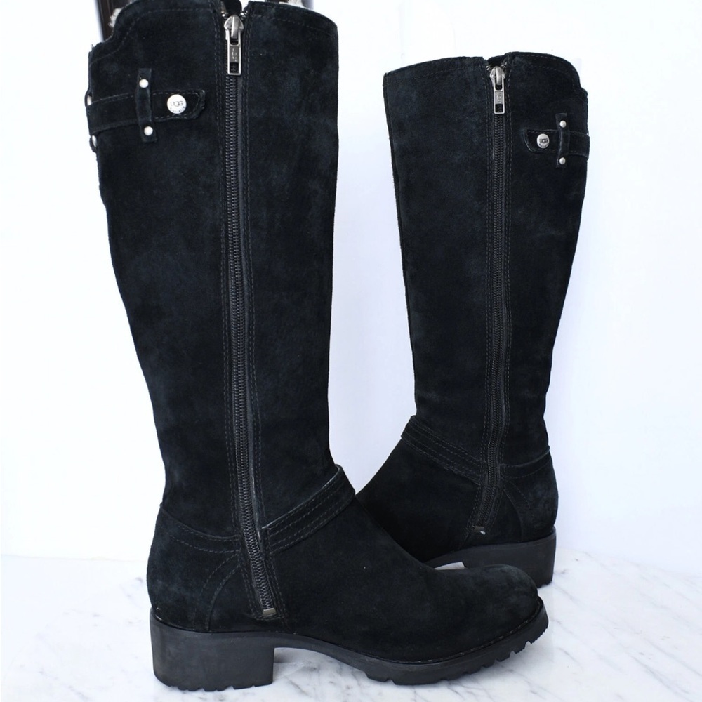 UGG Jillian Shearling Lined Black Suede 3051 Riding Side Zip Winter Boots Sz 7